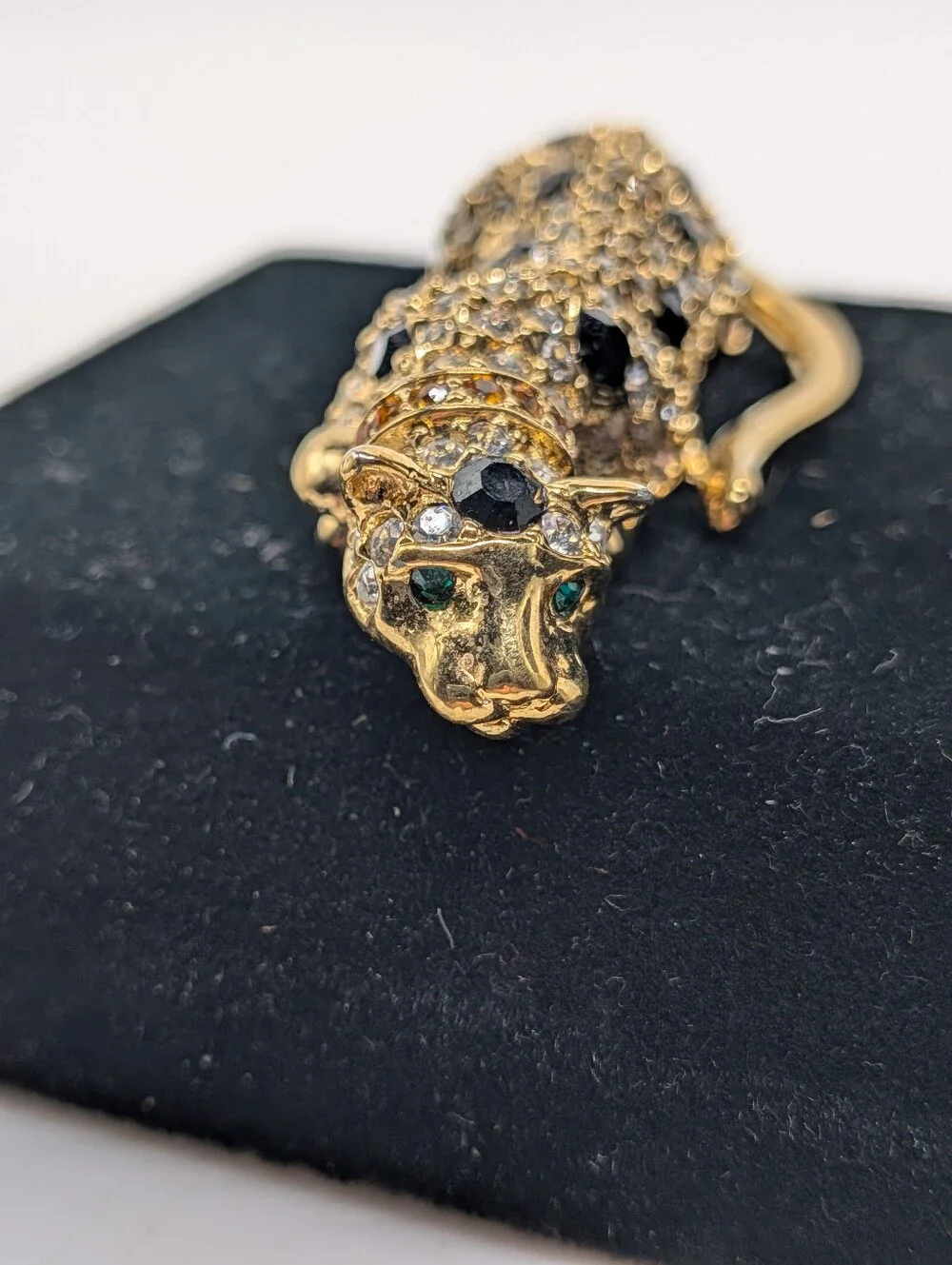 Giorgio Gold-Tone Leopard Brooch with Green and Black Stones